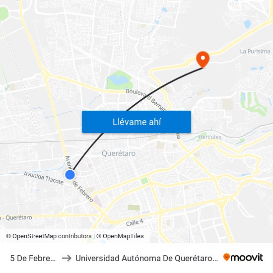 5 De Febrero Y Cea to Universidad Autónoma De Querétaro Campus Aeropuerto map