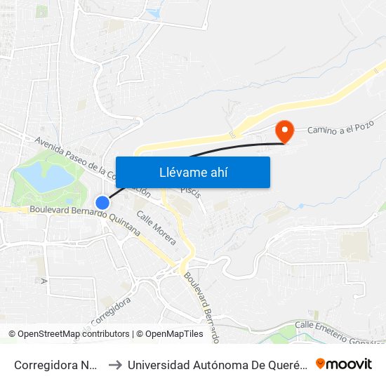 Corregidora Norte Y Morera to Universidad Autónoma De Querétaro Campus Aeropuerto map