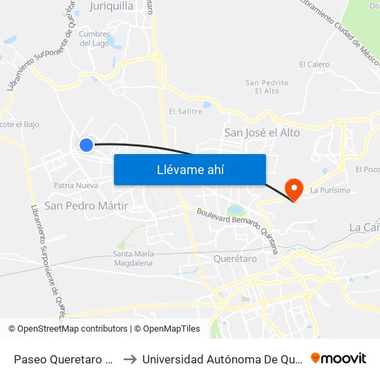 Paseo Queretaro Y Real Del Marques a Universidad Autónoma De Querétaro ...