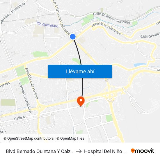 Blvd Bernado Quintana Y Calz De Los Arcos to Hospital Del Niño Y La Mujer map