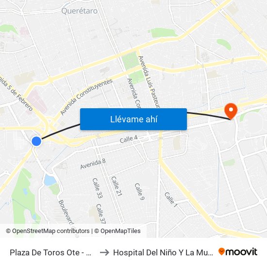 Plaza De Toros Ote - Pte to Hospital Del Niño Y La Mujer map