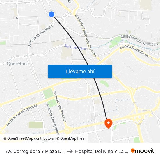 Av. Corregidora Y Plaza Dorada to Hospital Del Niño Y La Mujer map