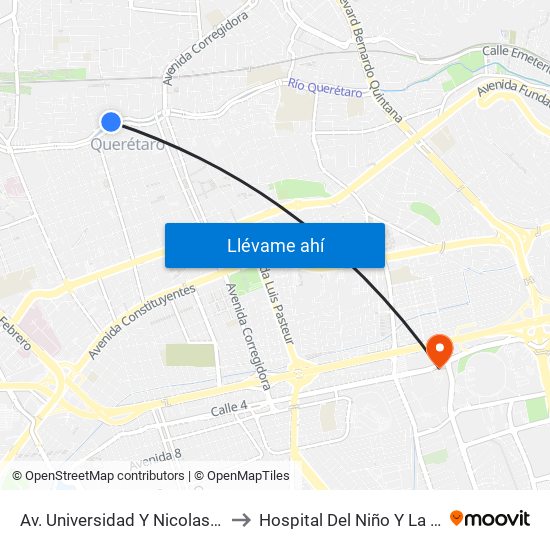 Av. Universidad Y Nicolas Bravo to Hospital Del Niño Y La Mujer map