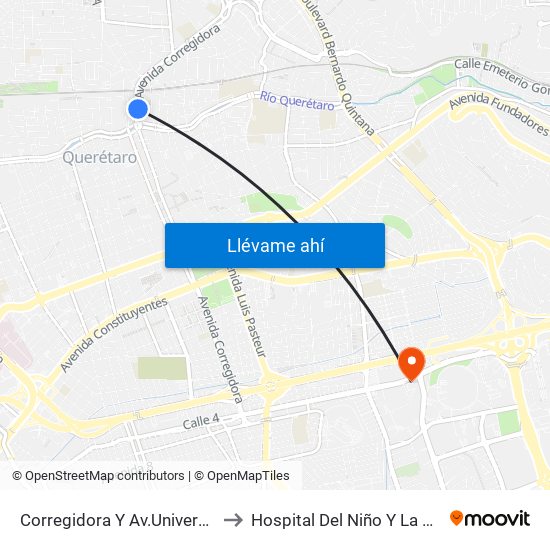 Corregidora Y Av.Universidad to Hospital Del Niño Y La Mujer map