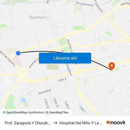 Prol. Zaragoza Y Churubusco to Hospital Del Niño Y La Mujer map