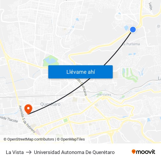 La Vista to Universidad Autonoma De Querétaro map