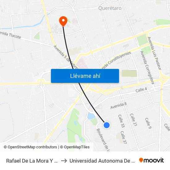 Rafael De La Mora Y Calle 53 to Universidad Autonoma De Querétaro map