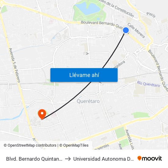 Blvd. Bernardo Quintana Y Mango to Universidad Autonoma De Querétaro map