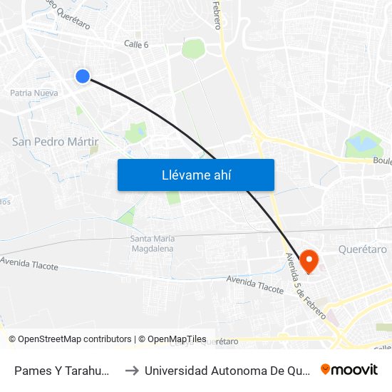 Pames Y Tarahumaras to Universidad Autonoma De Querétaro map