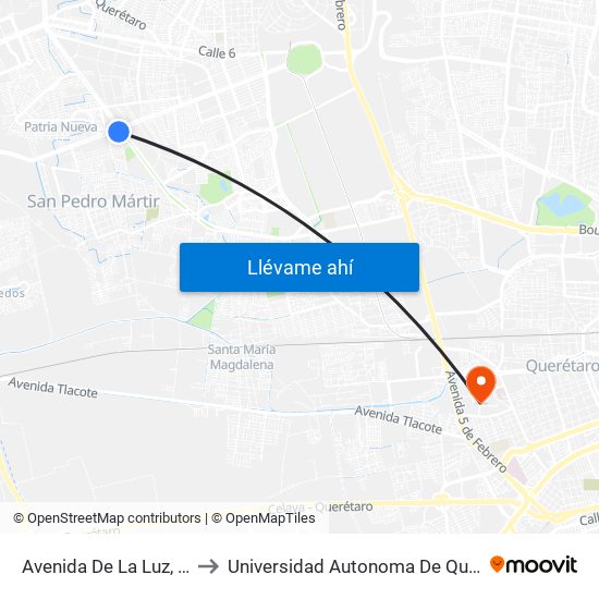 Avenida De La Luz, 1701 to Universidad Autonoma De Querétaro map
