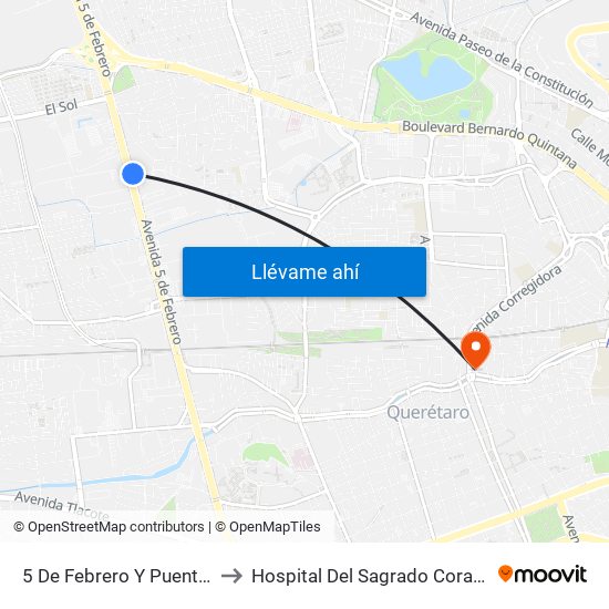 5 De Febrero Y Puente De Mabe to Hospital Del Sagrado Corazón De Jesús map