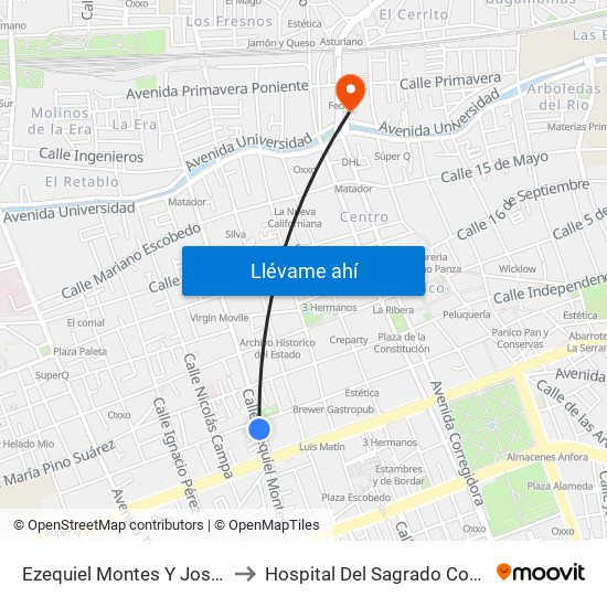 Ezequiel Montes Y José Ma. Arteaga to Hospital Del Sagrado Corazón De Jesús map