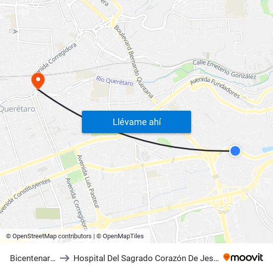 Bicentenario to Hospital Del Sagrado Corazón De Jesús map