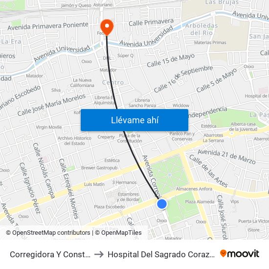 Corregidora Y Constituyentes to Hospital Del Sagrado Corazón De Jesús map