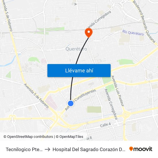 Tecnilogico Pte-Ote to Hospital Del Sagrado Corazón De Jesús map