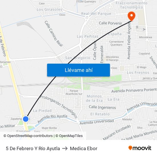 5 De Febrero Y Río Ayutla to Medica Ebor map