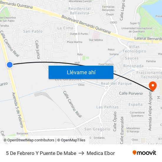 5 De Febrero Y Puente De Mabe to Medica Ebor map