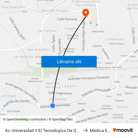 Av. Universidad Y El Tecnologico De Queretaro to Medica Ebor map