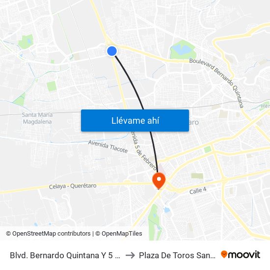 Blvd. Bernardo Quintana Y 5 De Febrero to Plaza De Toros Santa María map