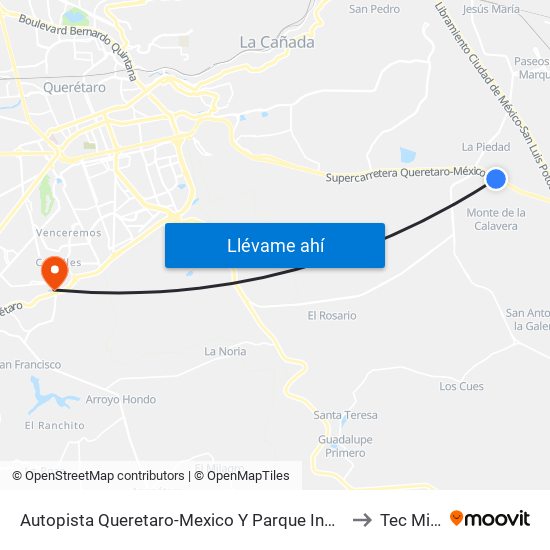 Autopista Queretaro-Mexico Y Parque Industrial El Marques to Tec Milenio map