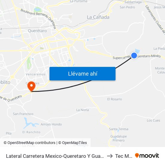 Lateral Carretera Mexico-Queretaro Y Guadalupe Ramirez Alvarez to Tec Milenio map