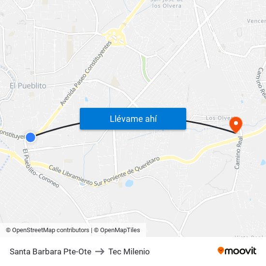 Santa Barbara Pte-Ote to Tec Milenio map