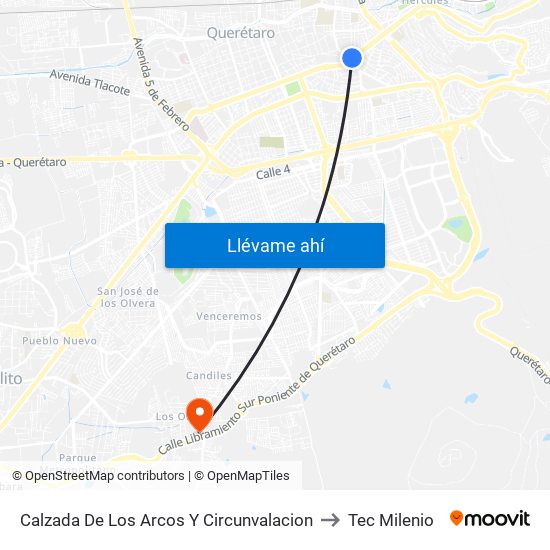 Calzada De Los Arcos Y Circunvalacion to Tec Milenio map