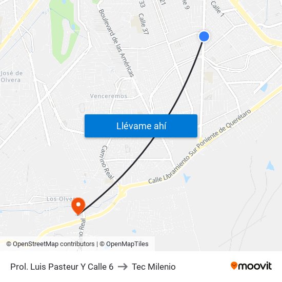 Prol. Luis Pasteur Y Calle 6 to Tec Milenio map