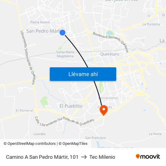 Camino A San Pedro Mártir, 101 to Tec Milenio map