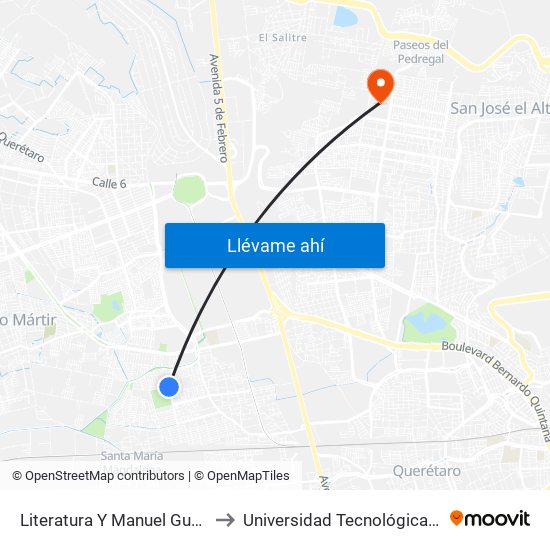 Literatura Y Manuel Gutiérrez Nájera to Universidad Tecnológica De Querétaro map