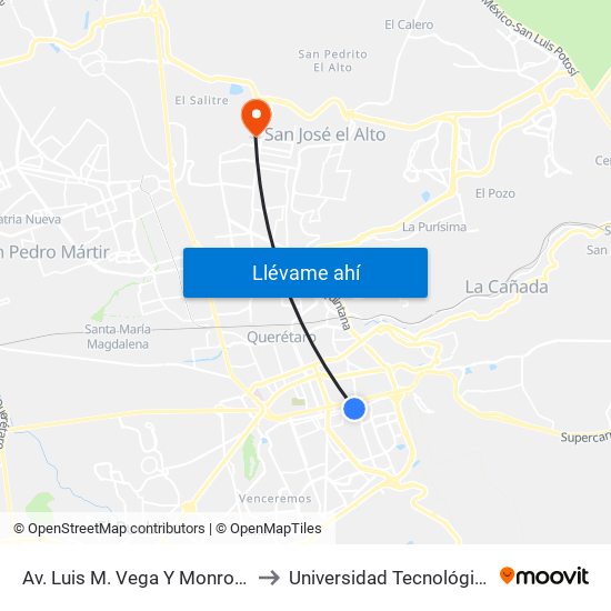 Av. Luis M. Vega Y Monroy Y Av. Magisterio to Universidad Tecnológica De Querétaro map