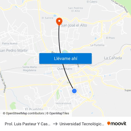 Prol. Luis Pasteur Y Casa De La Cultura to Universidad Tecnológica De Querétaro map