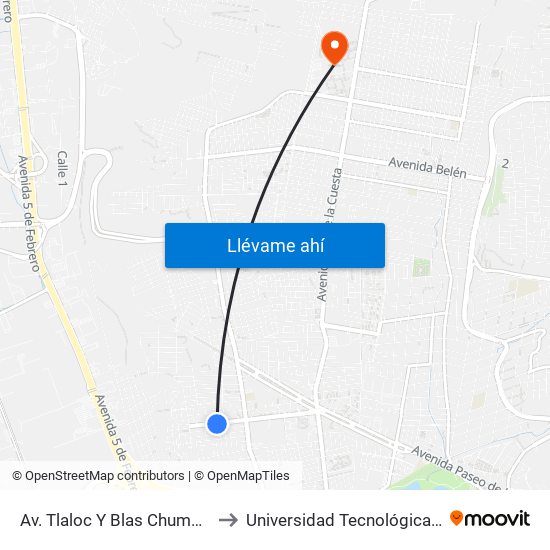 Av. Tlaloc Y Blas Chumacero Sánchez to Universidad Tecnológica De Querétaro map