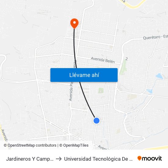 Jardineros Y Campesinos to Universidad Tecnológica De Querétaro map