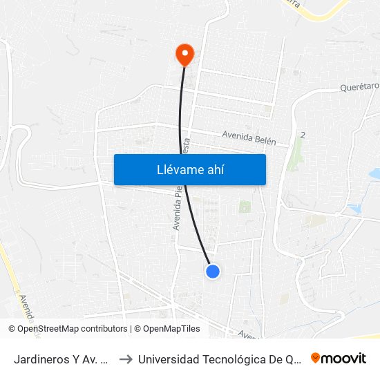 Jardineros Y Av. Platón to Universidad Tecnológica De Querétaro map