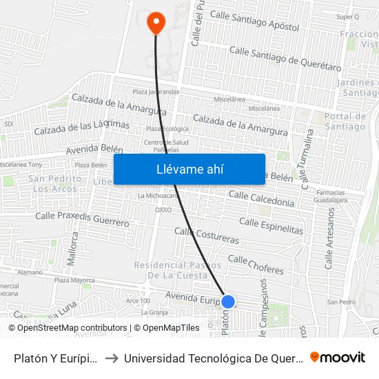 Platón Y Eurípides to Universidad Tecnológica De Querétaro map