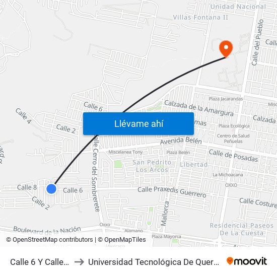 Calle 6 Y Calle 17 to Universidad Tecnológica De Querétaro map