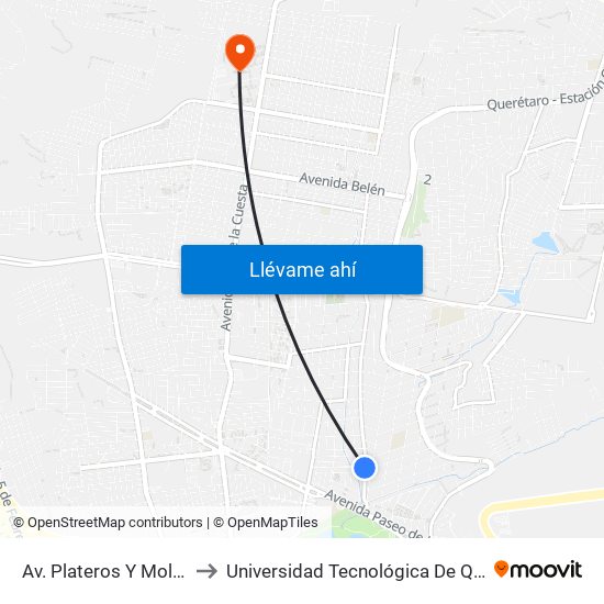 Av. Plateros Y Molineros to Universidad Tecnológica De Querétaro map