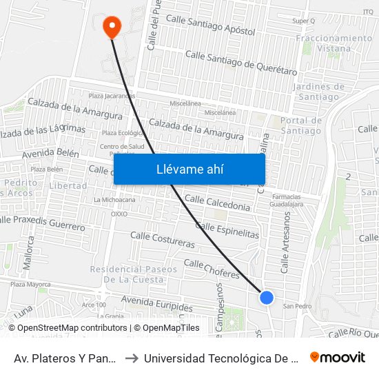 Av. Plateros Y Panaderos to Universidad Tecnológica De Querétaro map