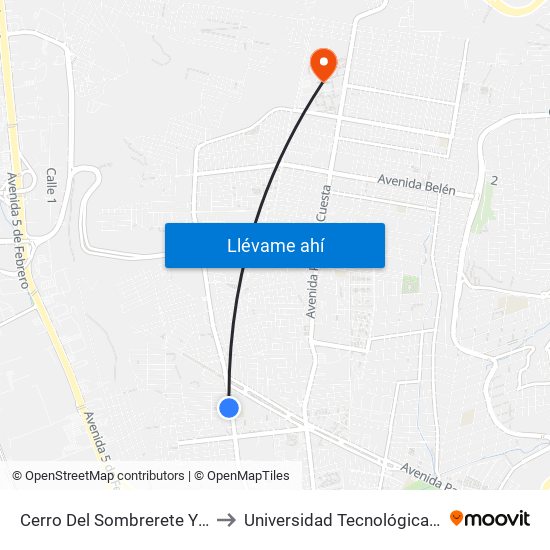 Cerro Del Sombrerete Y Nochebuena to Universidad Tecnológica De Querétaro map