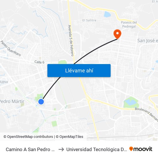 Camino A San Pedro Mártir, 101 to Universidad Tecnológica De Querétaro map