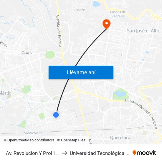 Av. Revolucion Y Prol 18 De Marzo to Universidad Tecnológica De Querétaro map