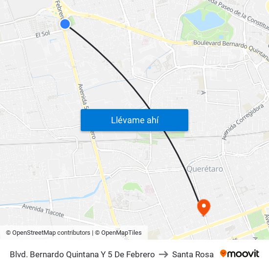 Blvd. Bernardo Quintana Y 5 De Febrero to Santa Rosa map