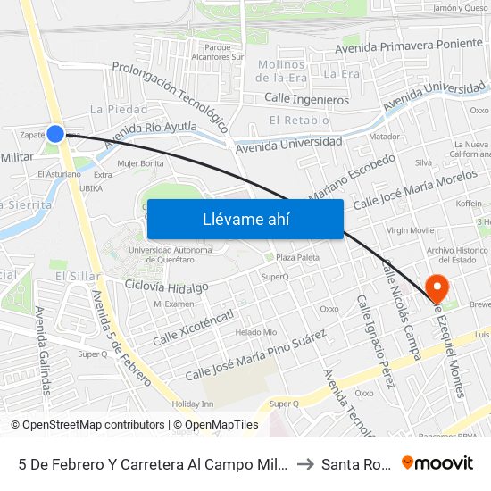 5 De Febrero Y Carretera Al Campo Militar to Santa Rosa map