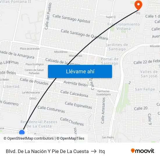 Blvd. De La Nación Y Pie De La Cuesta to Itq map