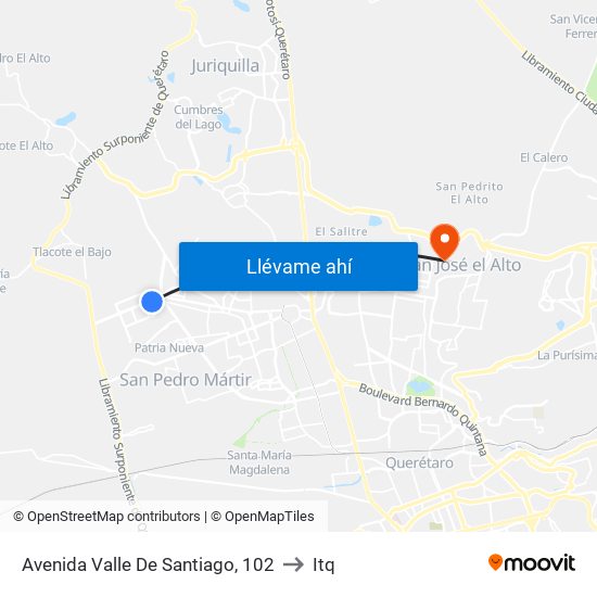 Avenida Valle De Santiago, 102 to Itq map