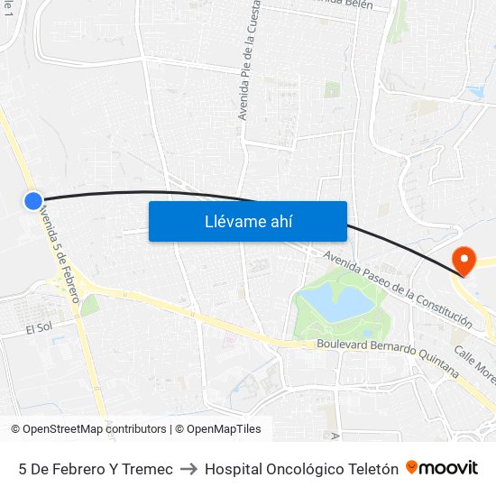 5 De Febrero Y Tremec to Hospital Oncológico Teletón map