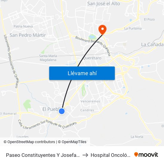 Paseo Constituyentes Y Josefa Ortiz De Dominguez to Hospital Oncológico Teletón map
