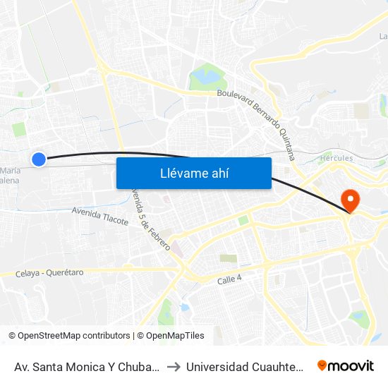 Av. Santa Monica Y Chubasco to Universidad Cuauhtemoc map