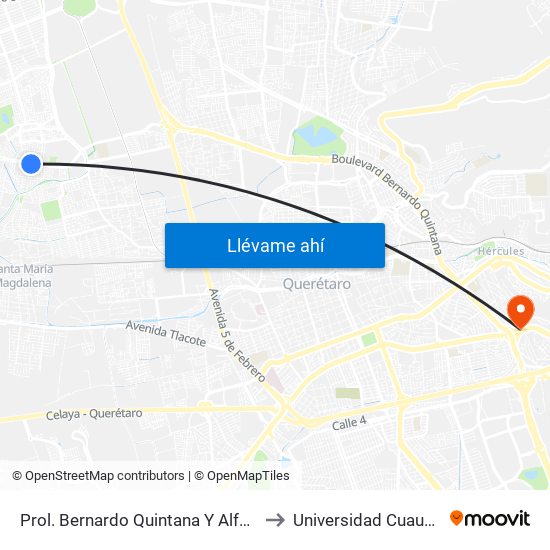Prol. Bernardo Quintana Y Alfa Centauro to Universidad Cuauhtemoc map